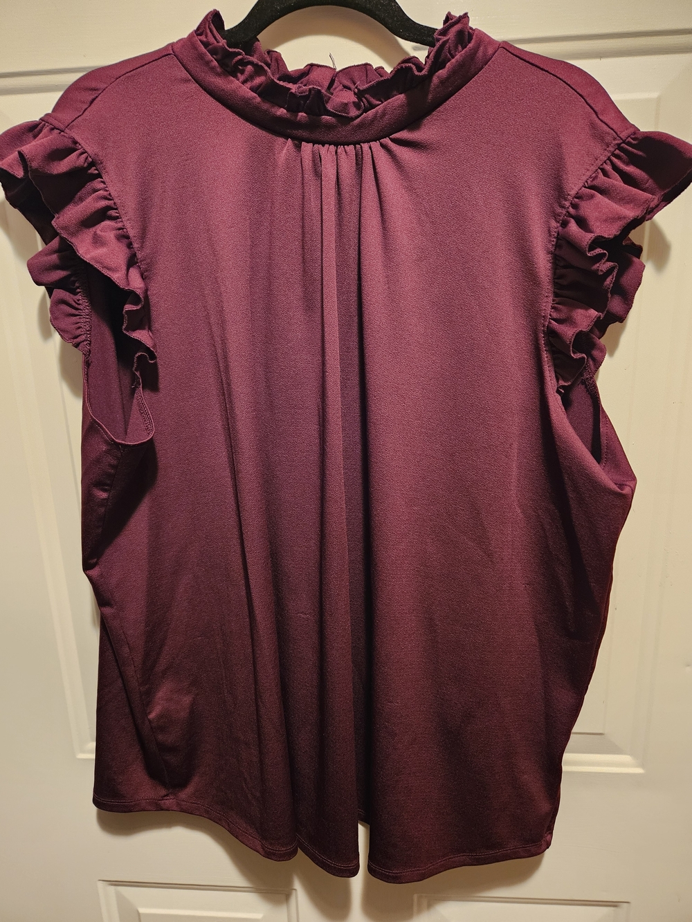 Sweet Rain Plum Ruffle Sleeve Mock Neck Top